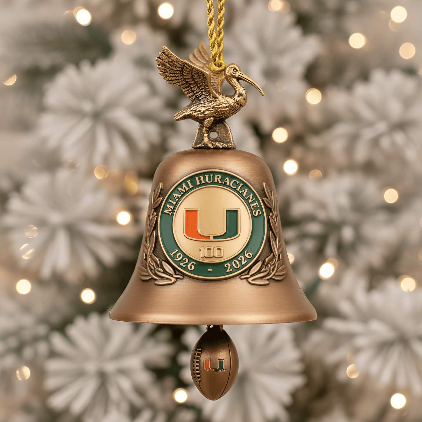 Miami Hurricanes 100th Anniversary Christmas Bell Ornament