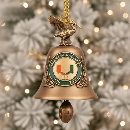 Miami Hurricanes 100th Anniversary Christmas Bell Ornament