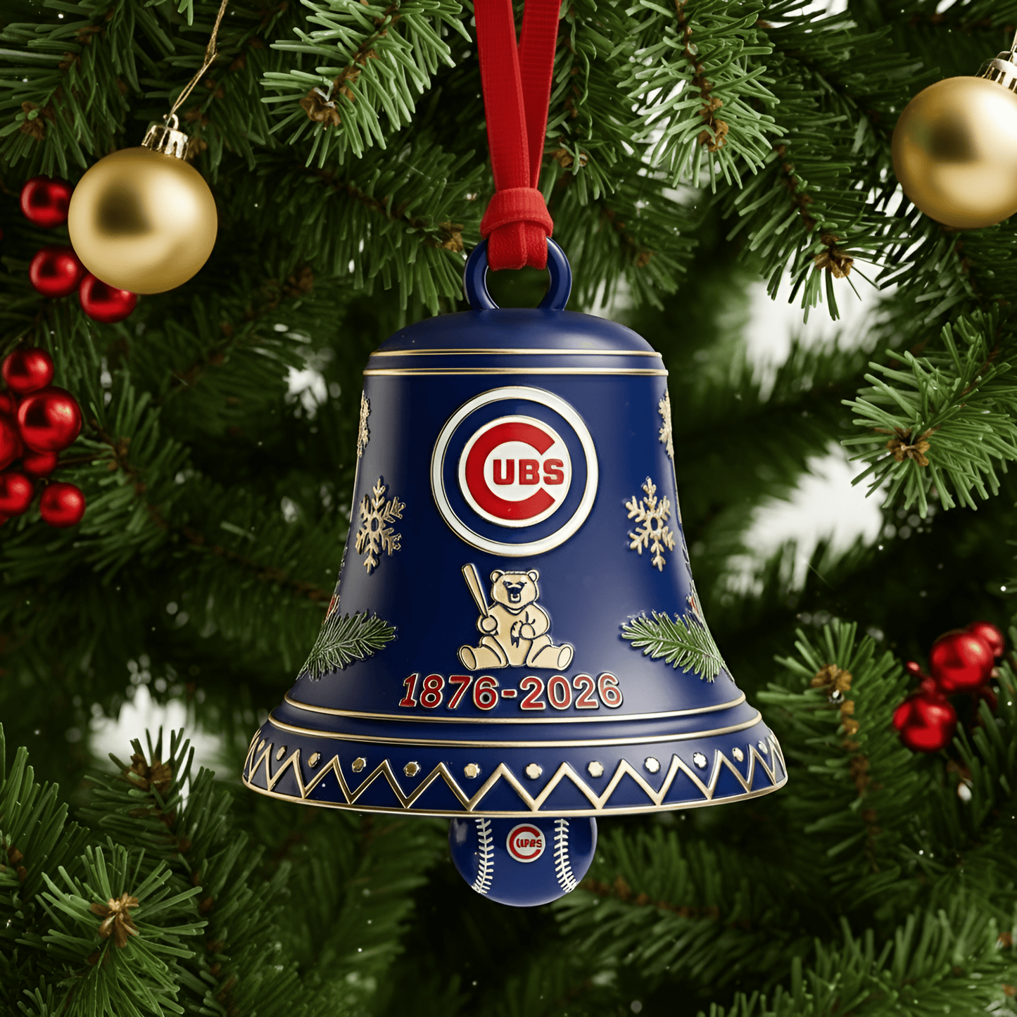 Chicago Cubs 150th Anniversary Christmas Bell Ornament